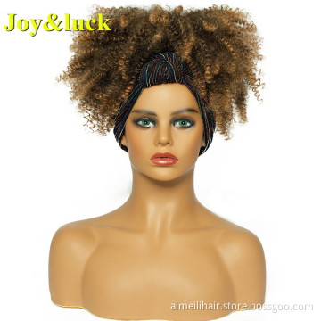 Wholesale Hairban Scarf Wig Ombre Brown Ladies Hair Short Afro Kinky Curly Headband Wigs for Black Women Synthetic Hair Wigs
